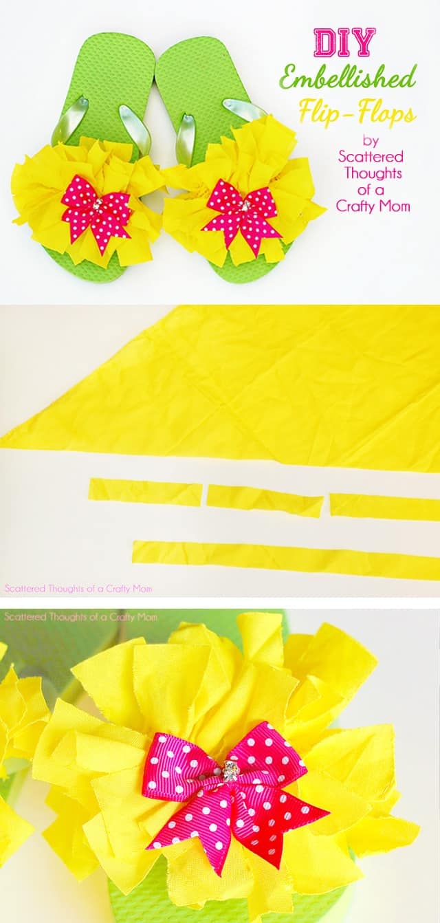 DIY Embellished Flip Flops with scrap fabric