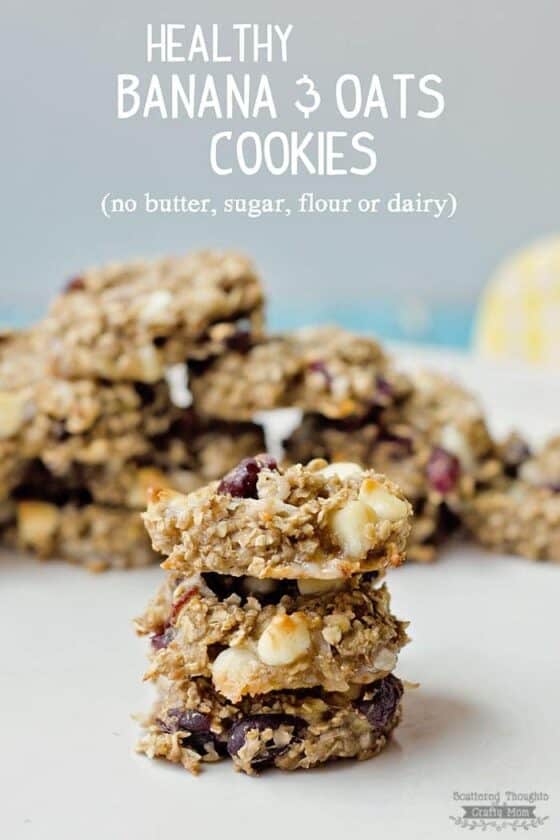 Healthy Banana and Oatmeal Cookies (no butter, sugar, flour or dairy