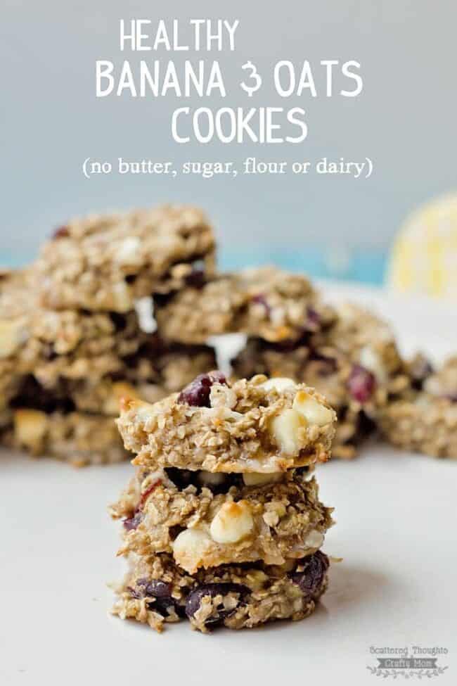Healthy Banana and Oatmeal Cookies (no butter, sugar, flour or dairy