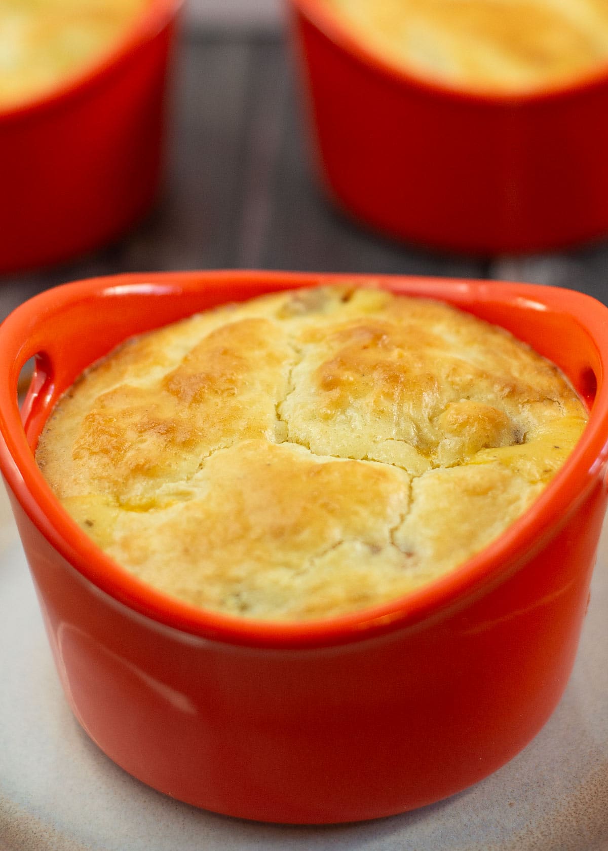 close up of a Easy mini chicken pot pie with Bisquick topping
