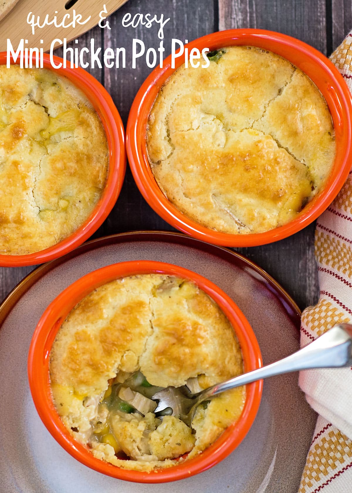 Easy mini chicken pot pies with Bisquick topping