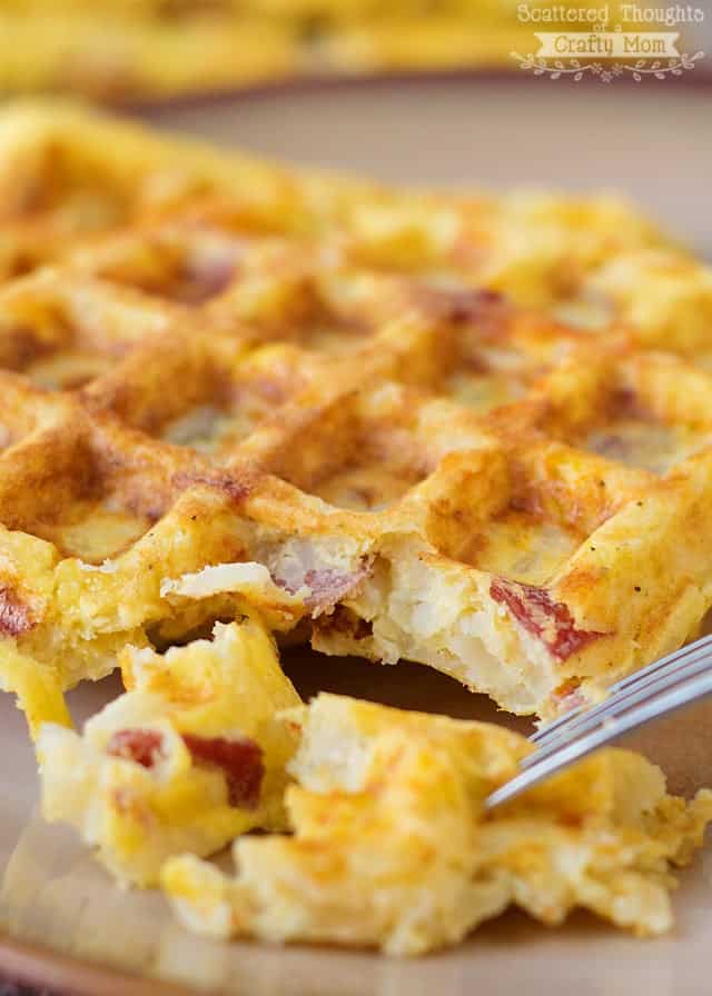 Super easy, Potato, Egg and Cheese Waffles (with bacon!)