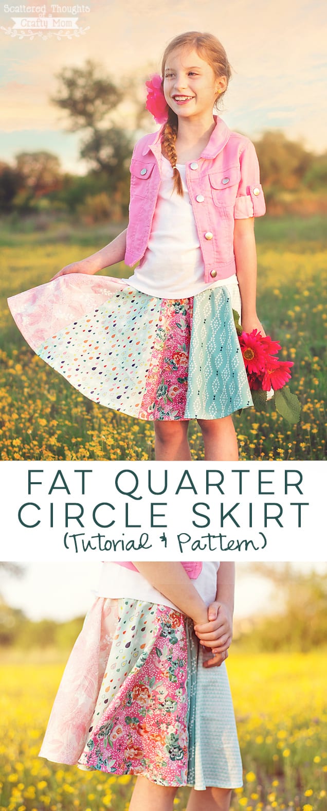 Sew a circle skirt with fat quarters using this free pattern (sizes 3 to 10) and tutorial.
