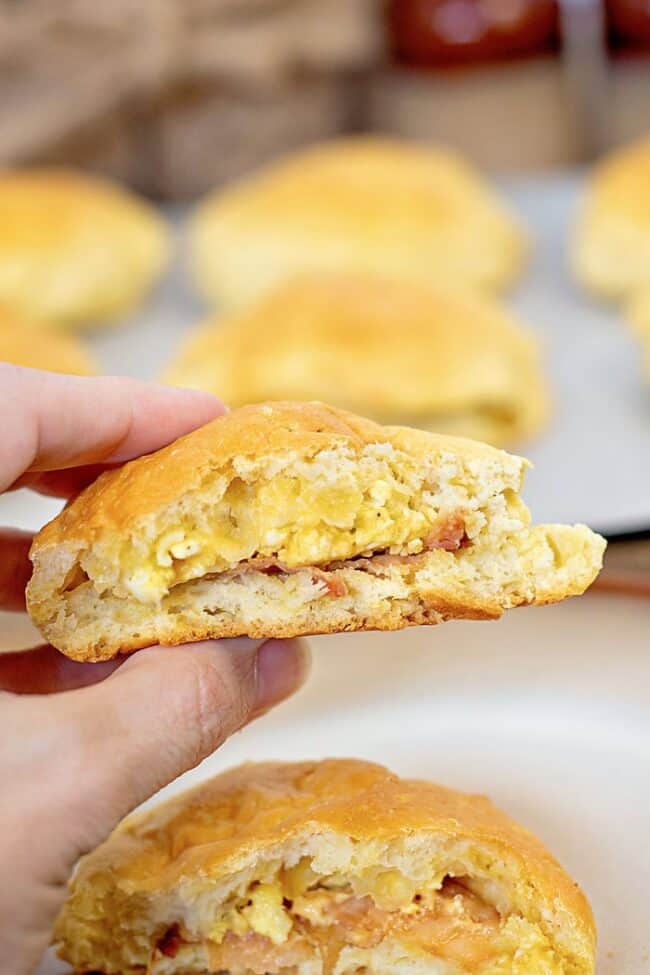 Grab and Go Bacon Egg & Cheese Stuffed Breakfast Biscuits Scattered