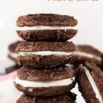 These Easy Brownie Cookies are crispy on the outside with a delicious fudgy and chewy center. Put two together with a sweet, creamy filling and you have the easiest Brownie Sandwich Cookies ever!
