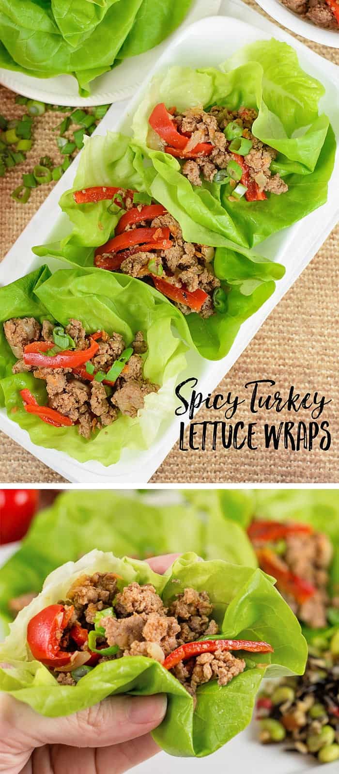 These Spicy Turkey Lettuce Wraps are a perfectly delicious low carb, low calorie dinner! The best part is the recipe comes together in about 20 minutes!