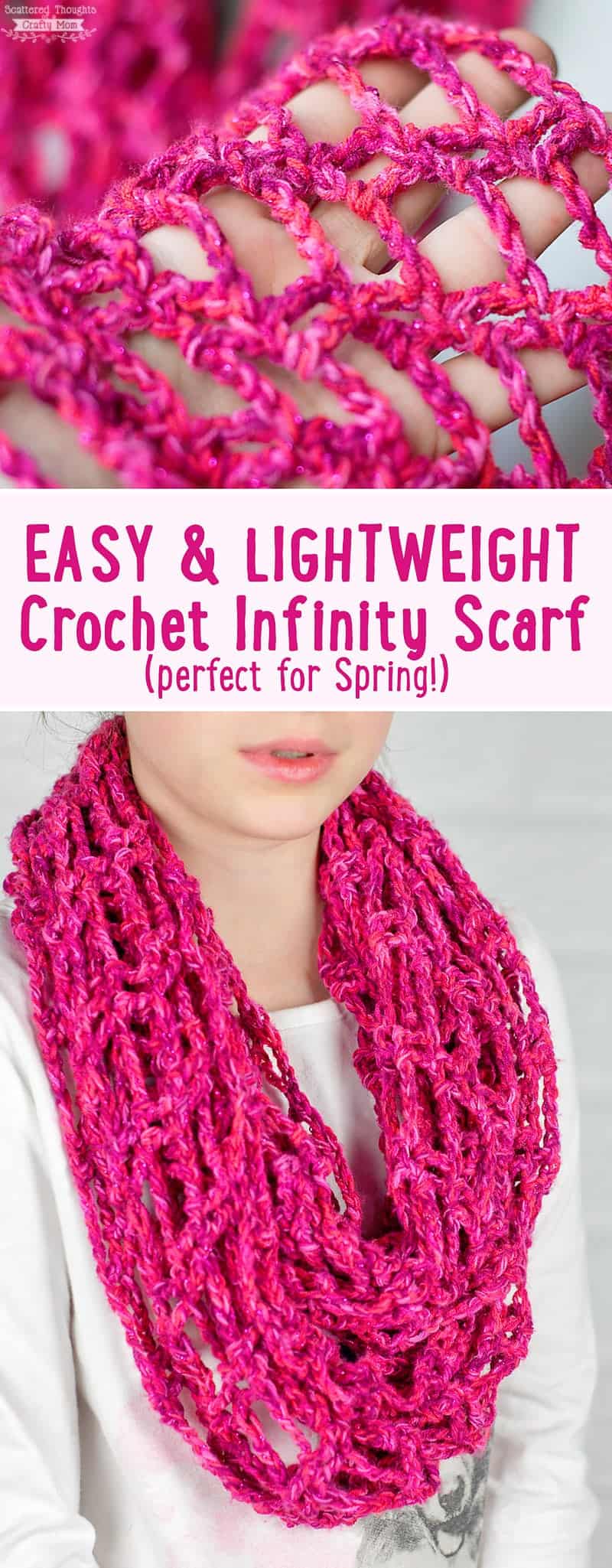 Searching for your next crochet project? Look no further, this Lightweight Crochet Infinity Scarf is perfect for spring and makes a great beginner project!