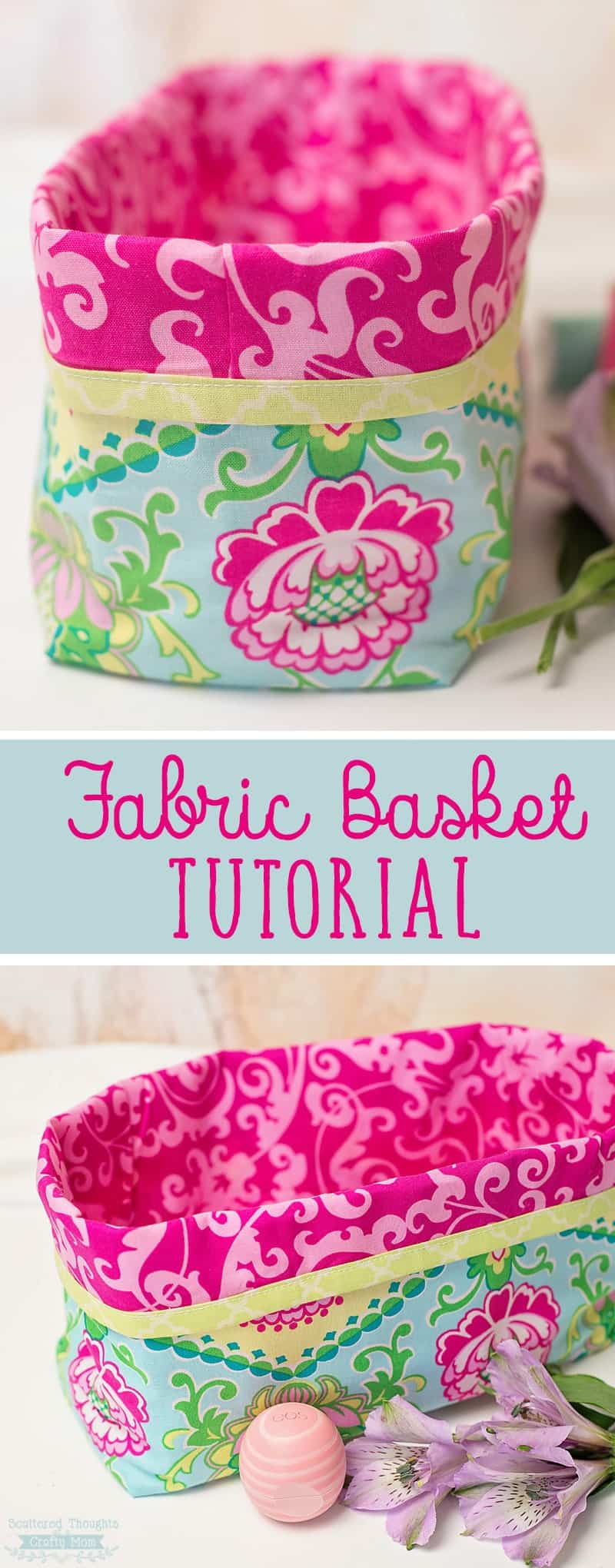 How to make a Fabric Basket: This DIY Fabric Gift Basket tutorial can be customized to your gift/theme and is perfect for dressing up any gift basket!