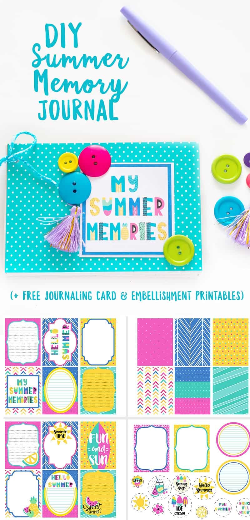 DIY Summer Memory Journal + free printable journal cards and embellishments
