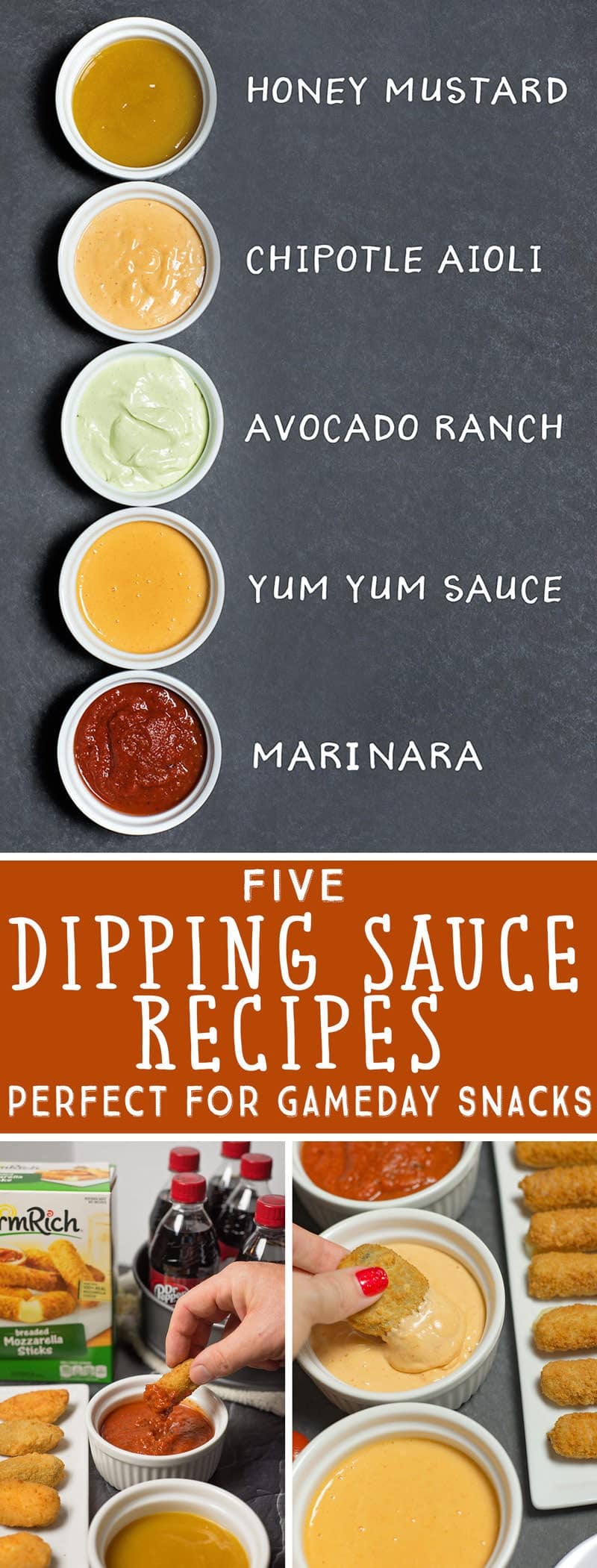 5 Easy Dipping Sauce Recipes and ideas that can be made in 5 minutes to complement almost every appetizer you're serving for gameday!