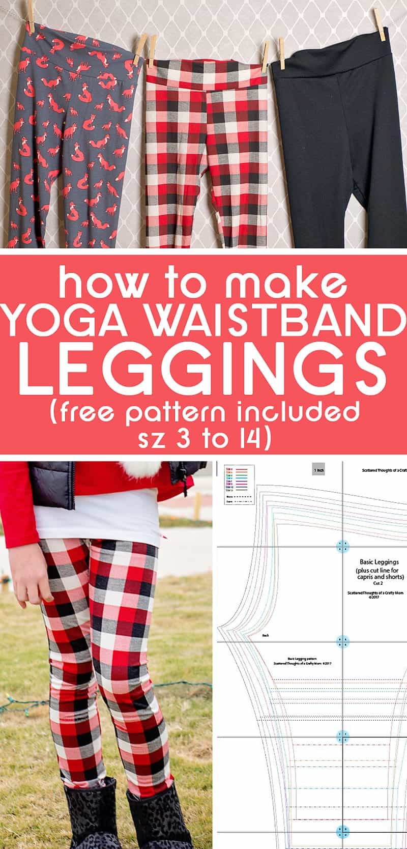How to sew Yoga Waistband leggings with this free Yoga Waistband Legging Tutorial (includes link to a free legging pattern in girl's sizes 3 to 14)