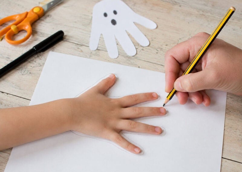 paper handprint ghosts halloween craft