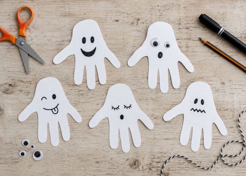 paper handprint ghosts halloween craft