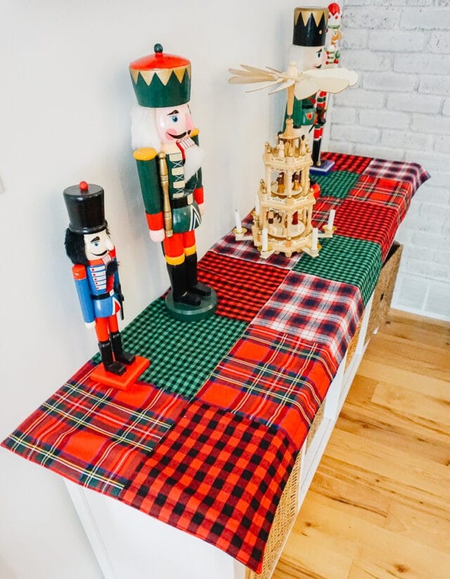 Patchwork Christmas table runner with trees at both ends