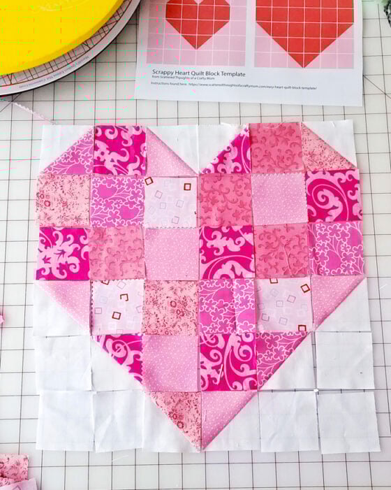 Free Scrappy Heart Quilt Block Pattern and Tutorial
