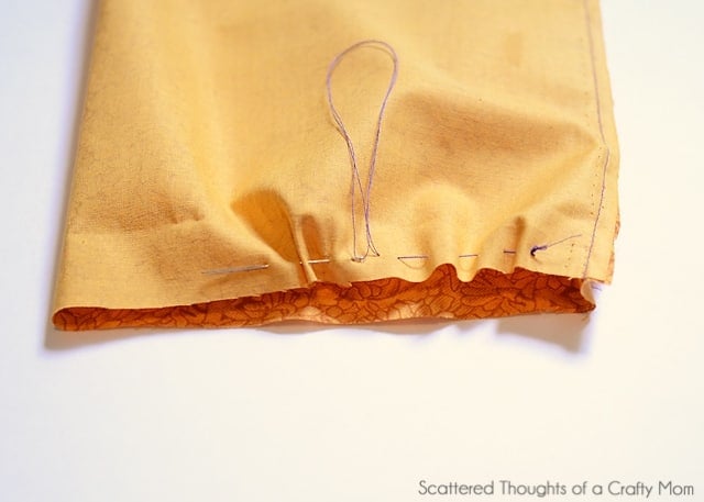 Fabric pumpkin tutorial, hand sewing a basting stitch