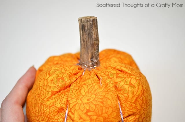 Adding a stem to a fabric pumpkin
