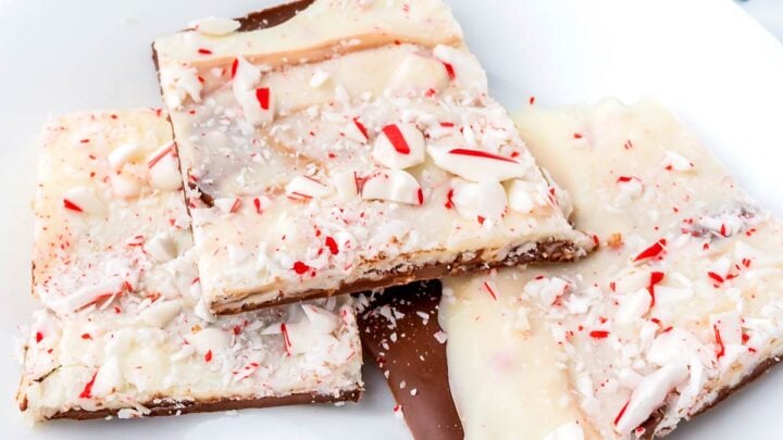 White chocolate peppermint bark square