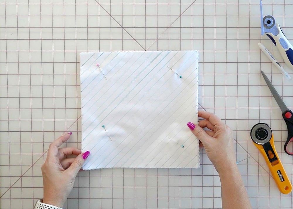 Pinned fabric layers ready to sew for the textured ghost appliqué
