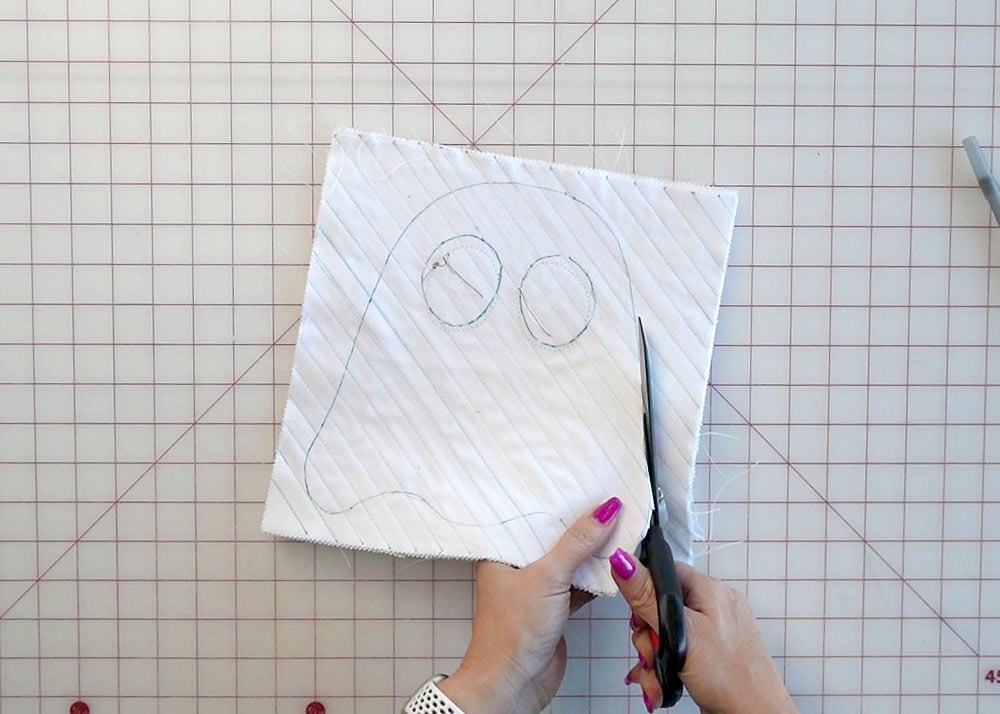 Cutting out the textured fabric ghost appliqué