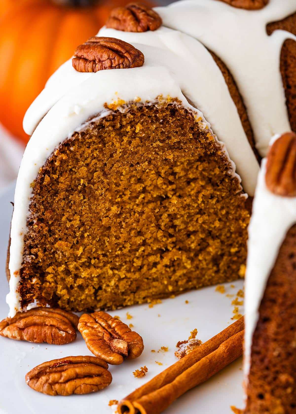 pumpkin bundt cake with cream cheese frosting