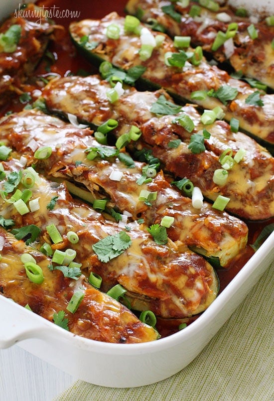 Chicken enchilada stuffed zucchini boats