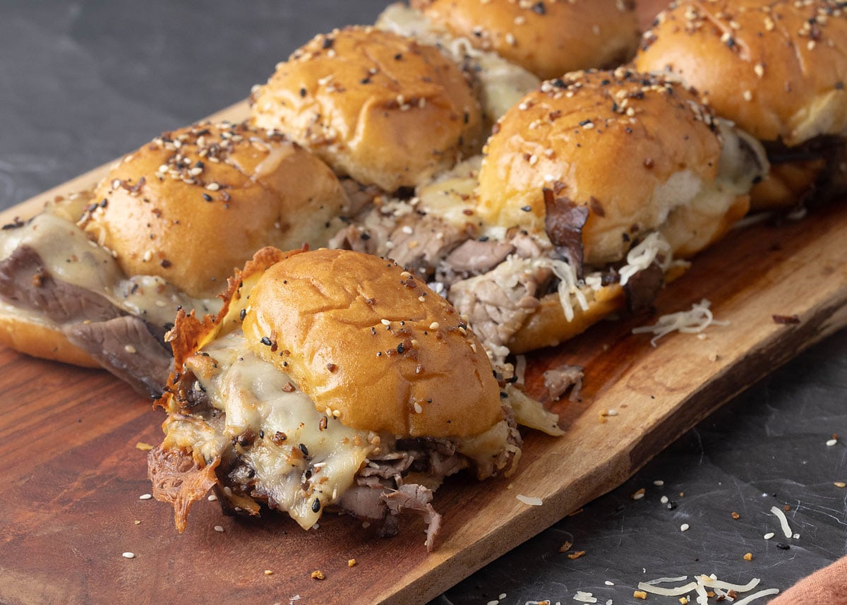Baked roast beef sliders with melted provolone