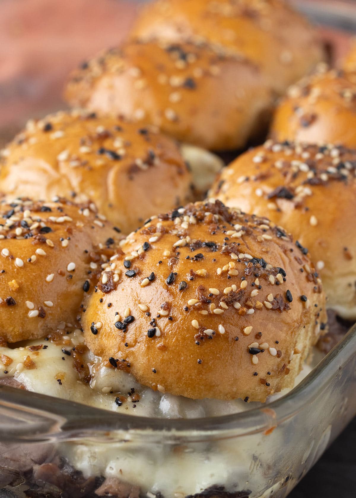 Roast beef sliders with melted provolone cheese