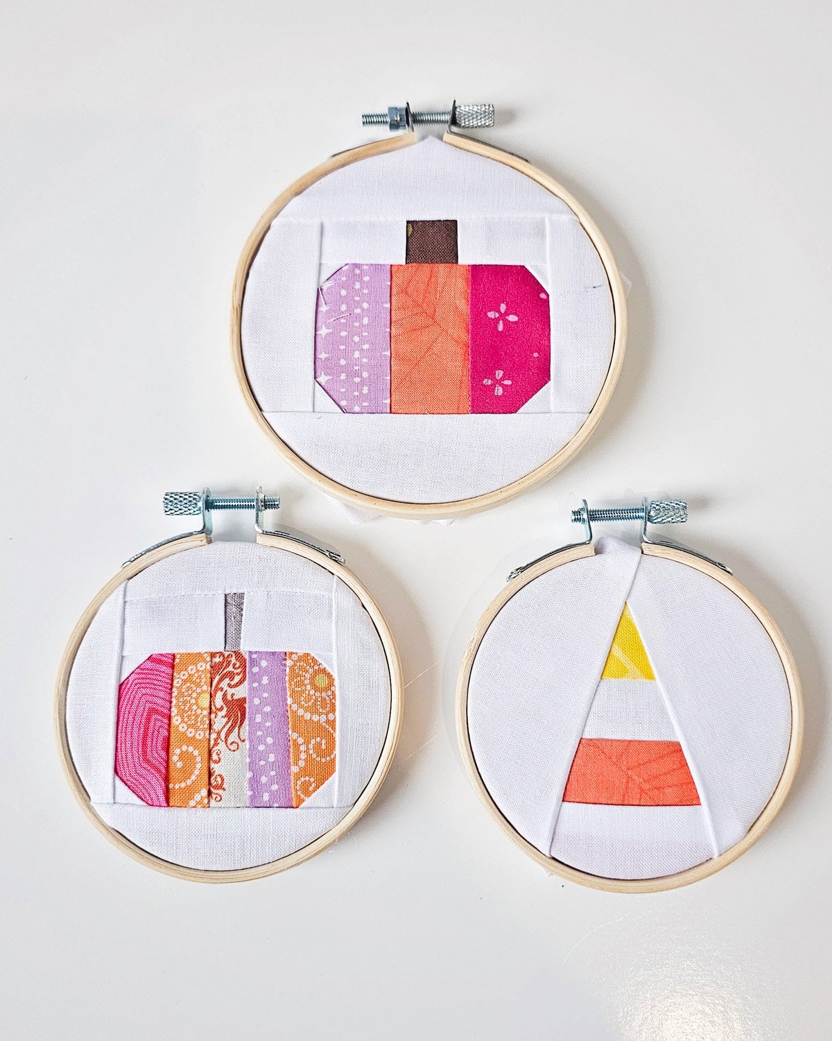 Early test versions of mini Halloween foundation paper pieced quilt blocks