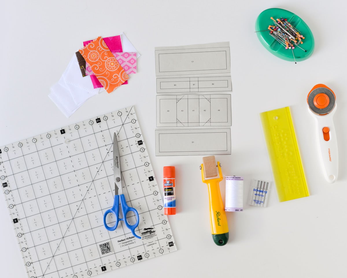 Supplies for foundation paper piecing Halloween quilt blocks